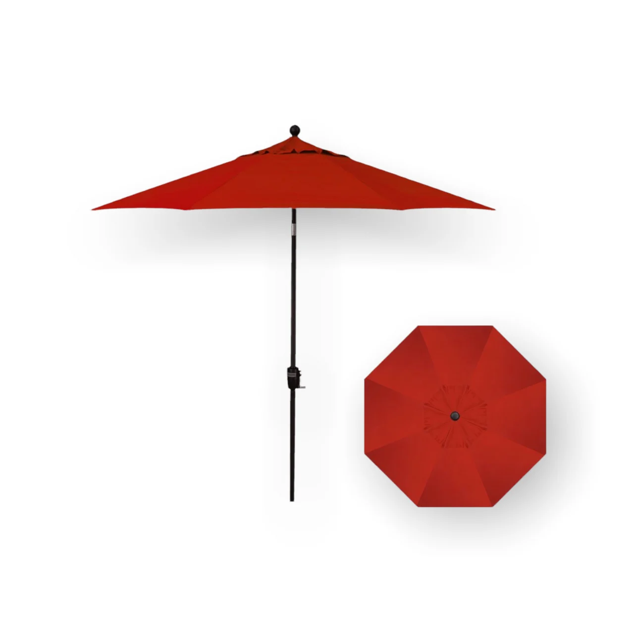 9' Push Button Tilt Umbrella, Black Frame - Red