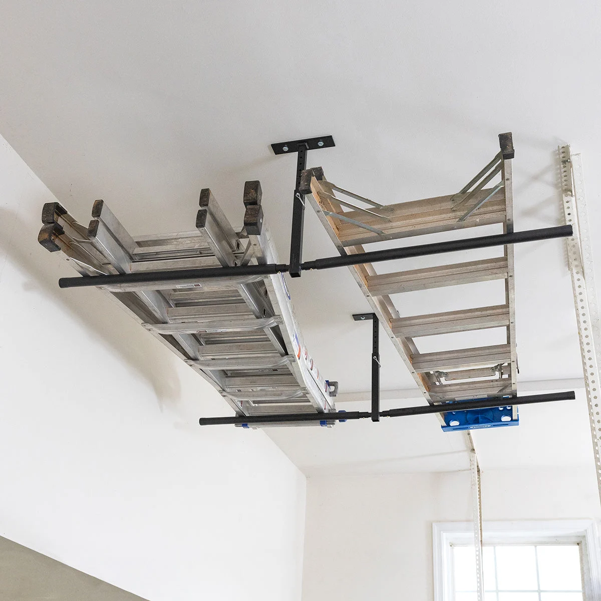 Adjustable Ceiling Hi-Port Ladder Storage Rack - Double