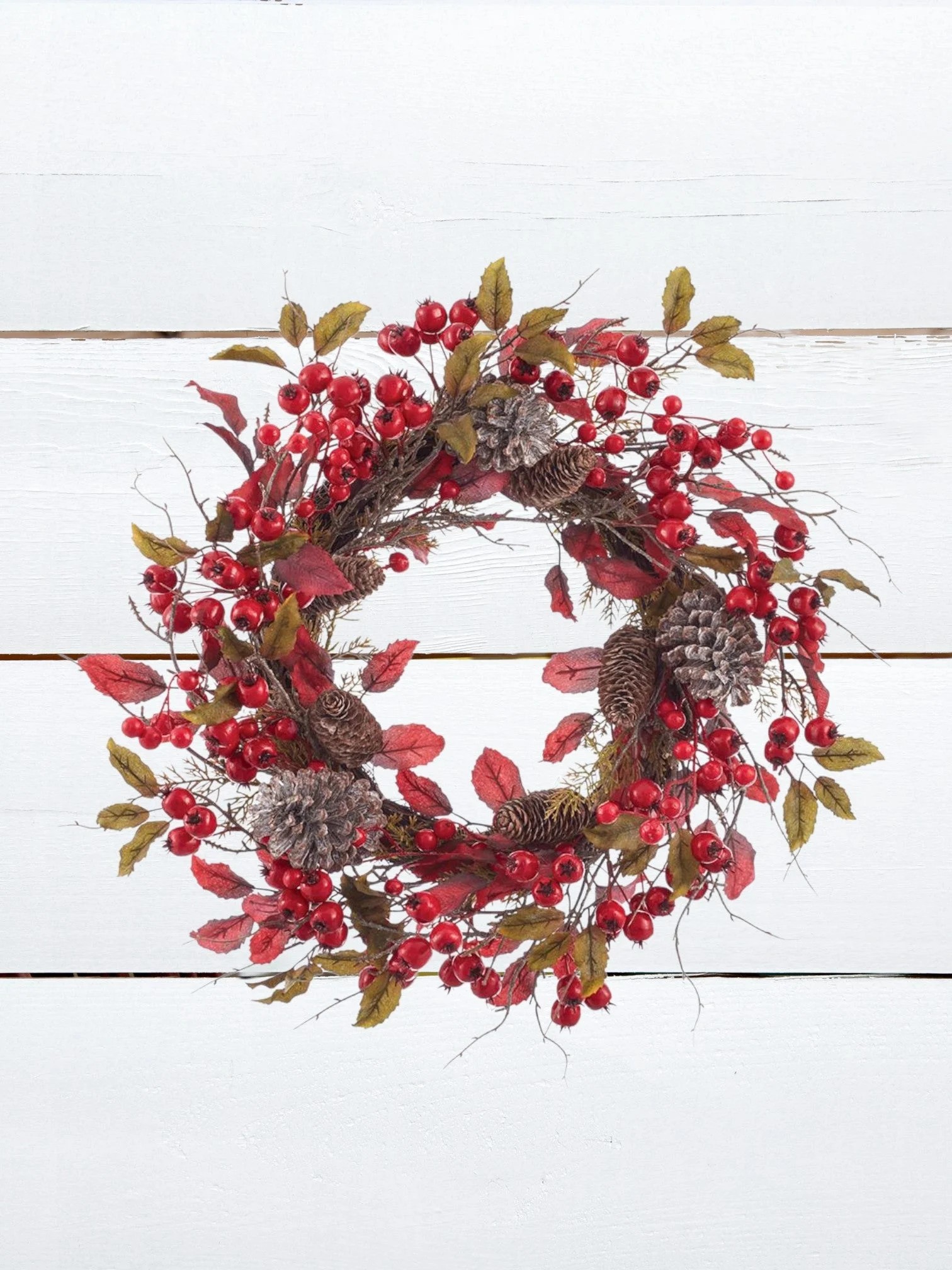 Berry, Pine & Oak Leaf Wreath – 24" (Artificial)