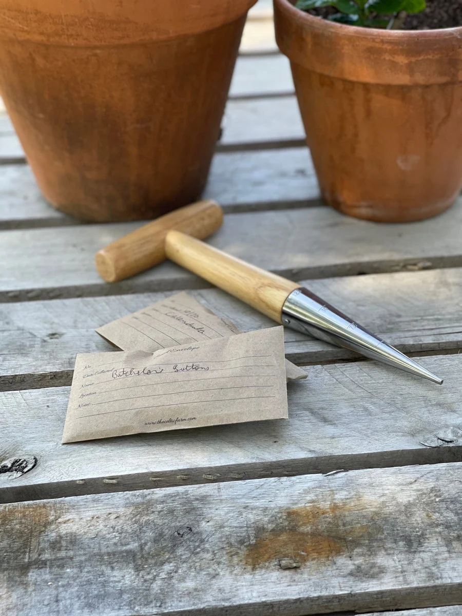 Garden Seed Dibber (Dibble) - Wood and Stainless Seed Planter