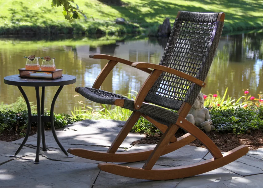 Grey Rope and Eucalyptus Modern Rocking Chair