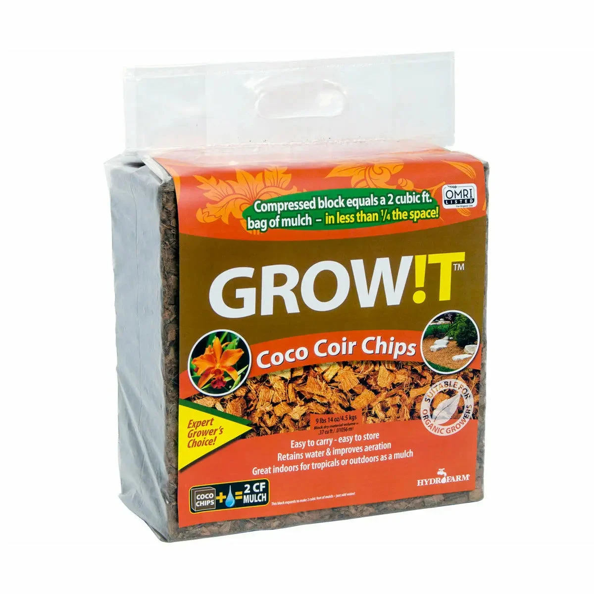 GROW!T Organic Coco Coir Planting Chips Block, 2 cu ft