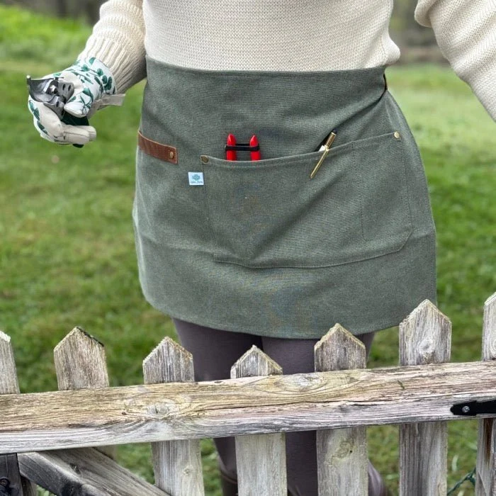 Hunter Green Waxed Canvas Half Apron with Real Leather Strap
