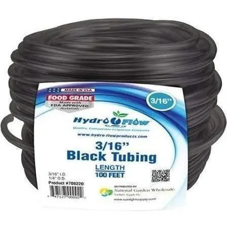 Hydro Flow Vinyl Tubing Black, 3/16" ID - 1/4" OD, 100'