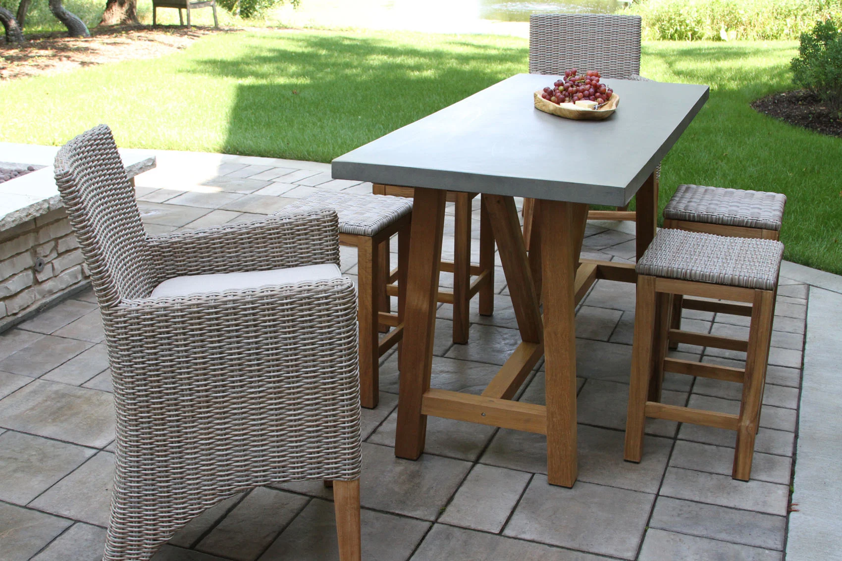 Teak and Wicker Counter Height Dining Set 7 Piece Set