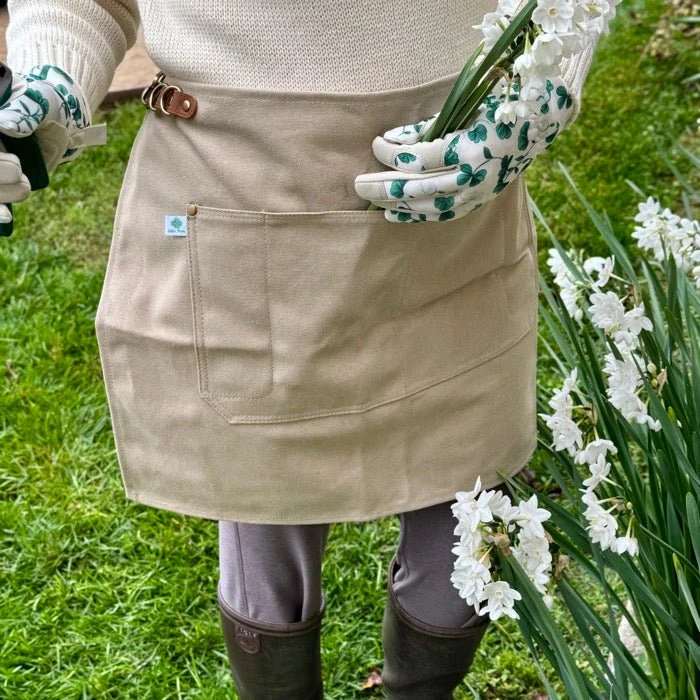 Waxed Canvas Half Apron — Khaki with Real Leather Strap