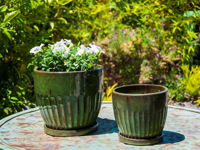 zaragoza-planter-with-attached-saucer-tropical-green-13-quot-x-12-quot.webp Zaragoza Planter With Attached Saucer, Tropical Green - 13" X 12"