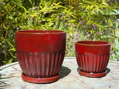 zaragoza-planter-with-attached-saucer-tropical-red-13-quot-x-12-quot.webp Zaragoza Planter With Attached Saucer, Tropical Red - 13" X 12"